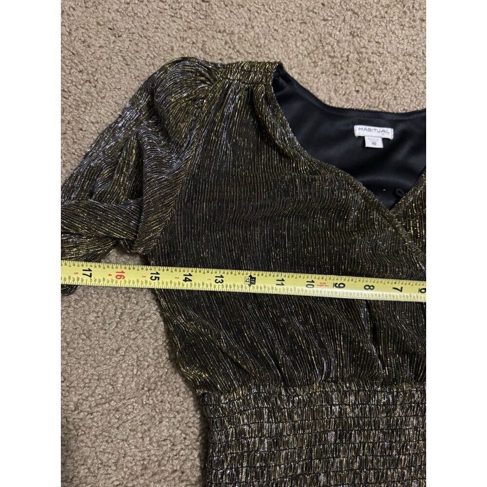 HABITUAL Gold Shimmer Smocked Tiered Party Dress Kids 10 Womans XS Cocktail - Picture 9 of 10
